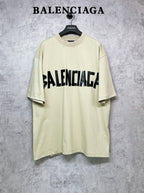 Balenciaga short-sleeve T-shirt, pale yellow with black logo front print