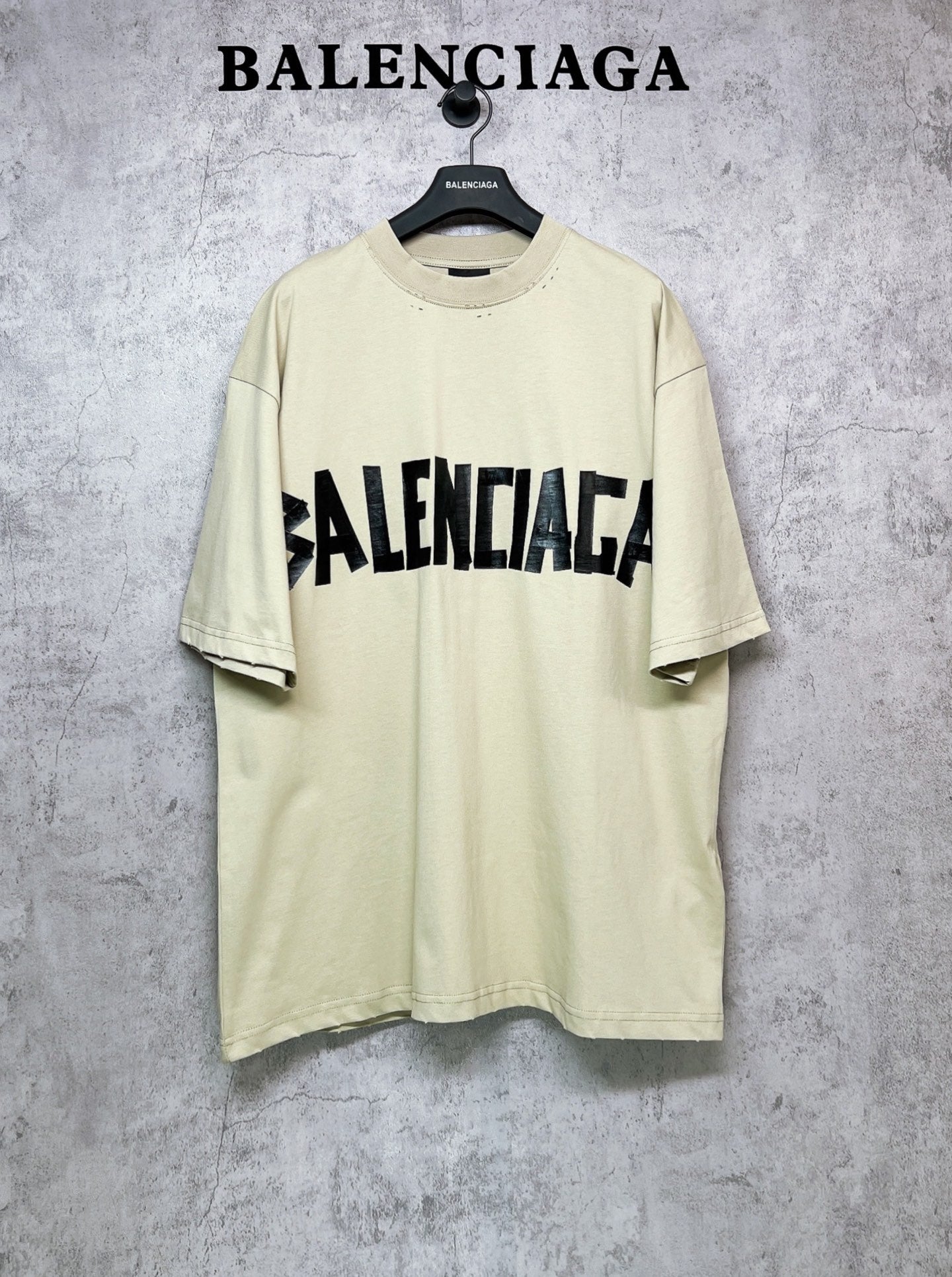 Balenciaga short-sleeve T-shirt, pale yellow with black logo front print