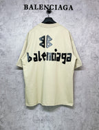 Balenciaga short-sleeve T-shirt, pale yellow with black logo back print