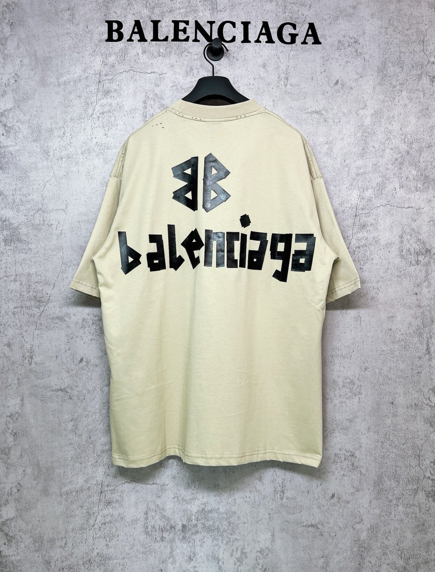 Balenciaga short-sleeve T-shirt, pale yellow with black logo back print