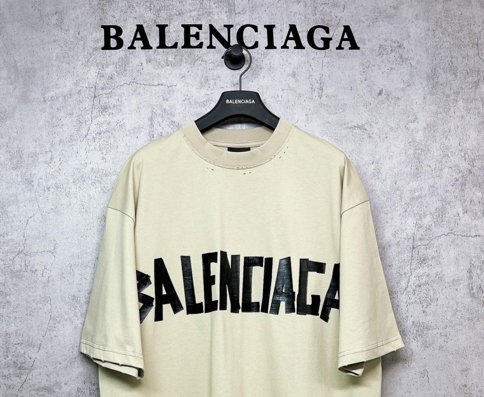 Balenciaga short-sleeve T-shirt, pale yellow with black front logo