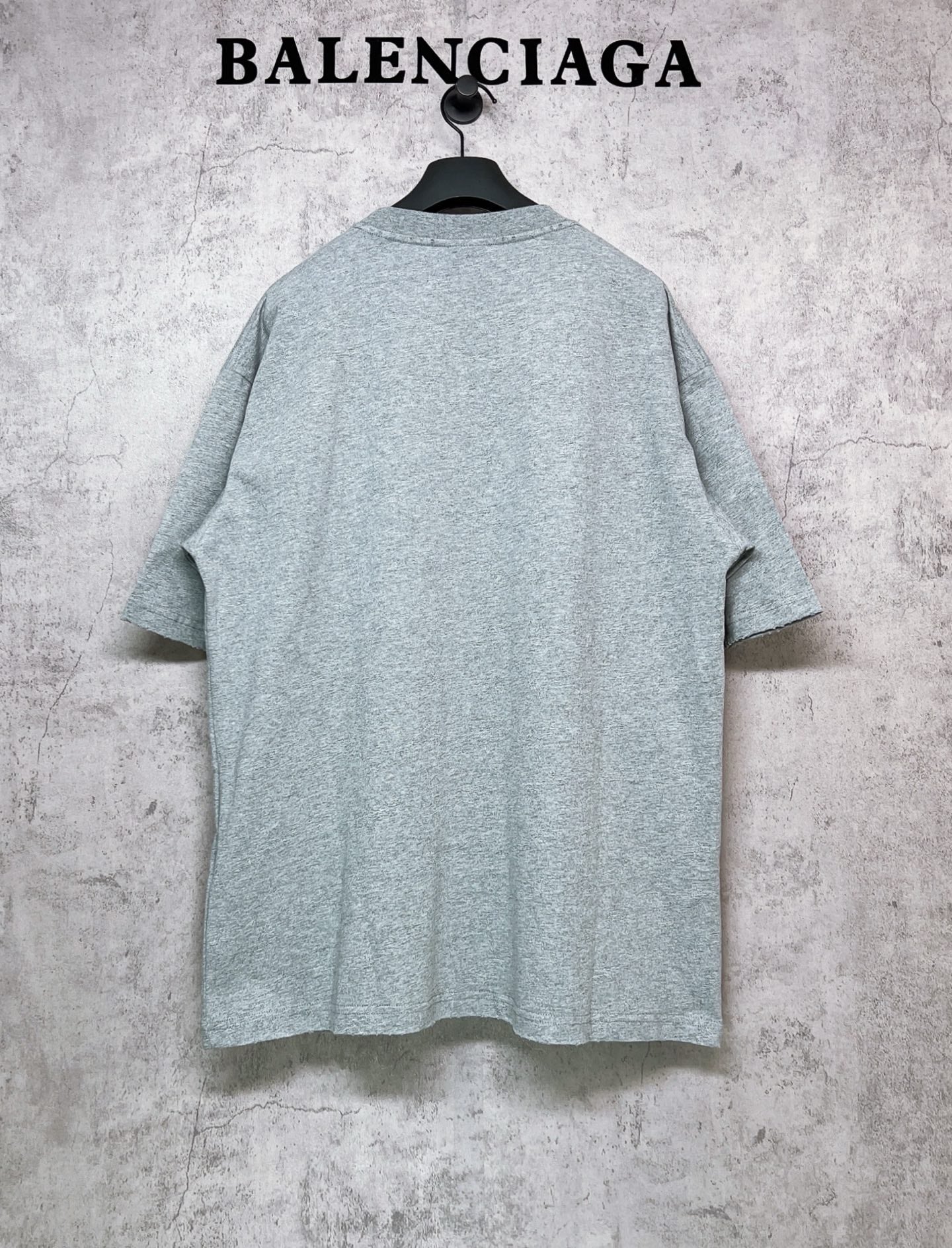 Balenciaga heather gray T-shirt, back view with crew neckline