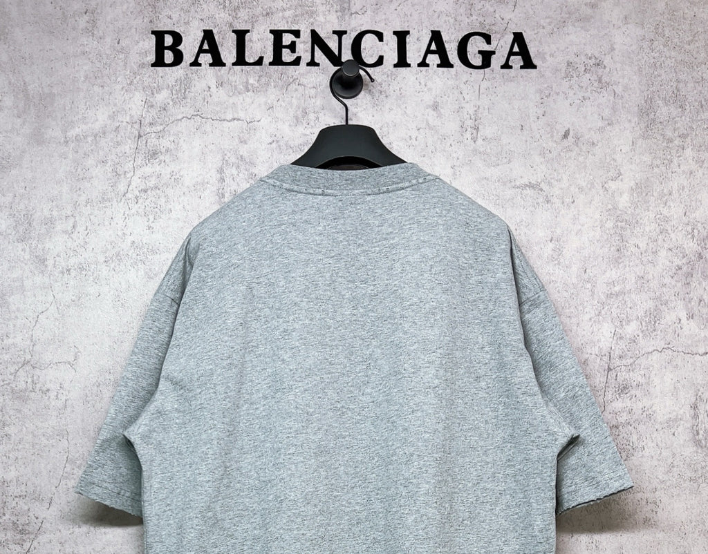 Balenciaga heather gray T-shirt, back view on hanger