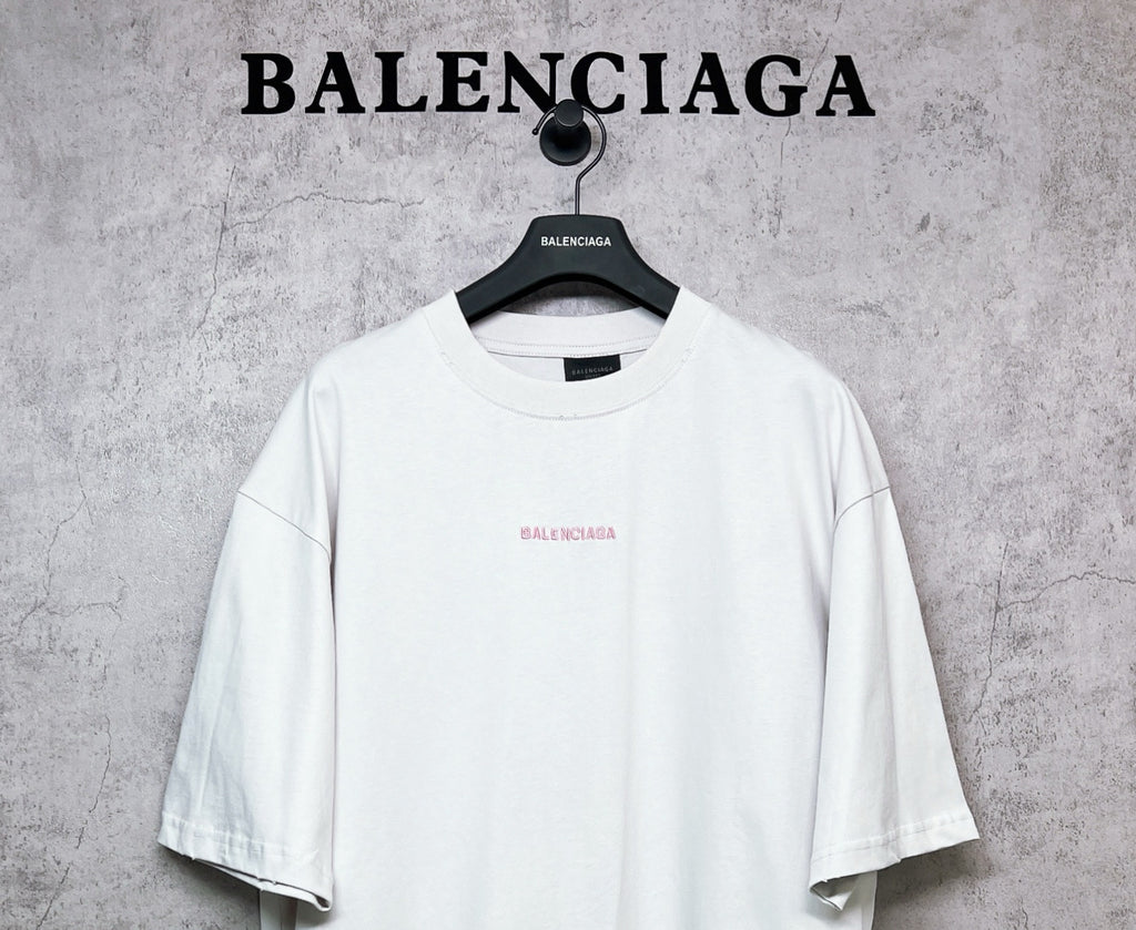White short-sleeve crewneck T-shirt with small chest logo print