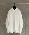 White button-up shirt with pointed collar and chest pocket, long sleeves