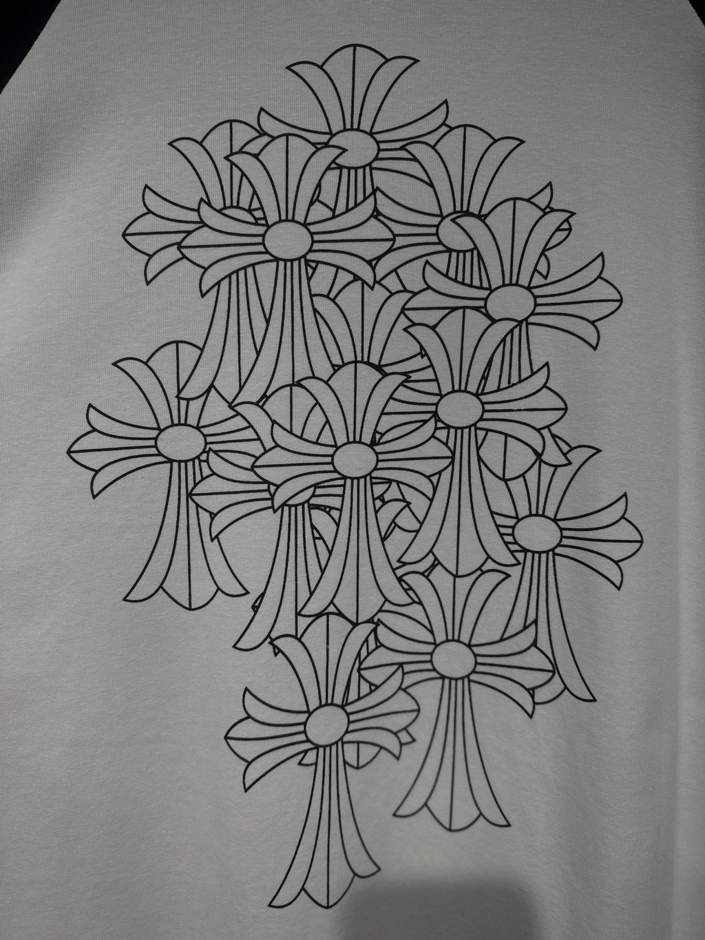 White T-shirt front with large black line-art floral bouquet illustration