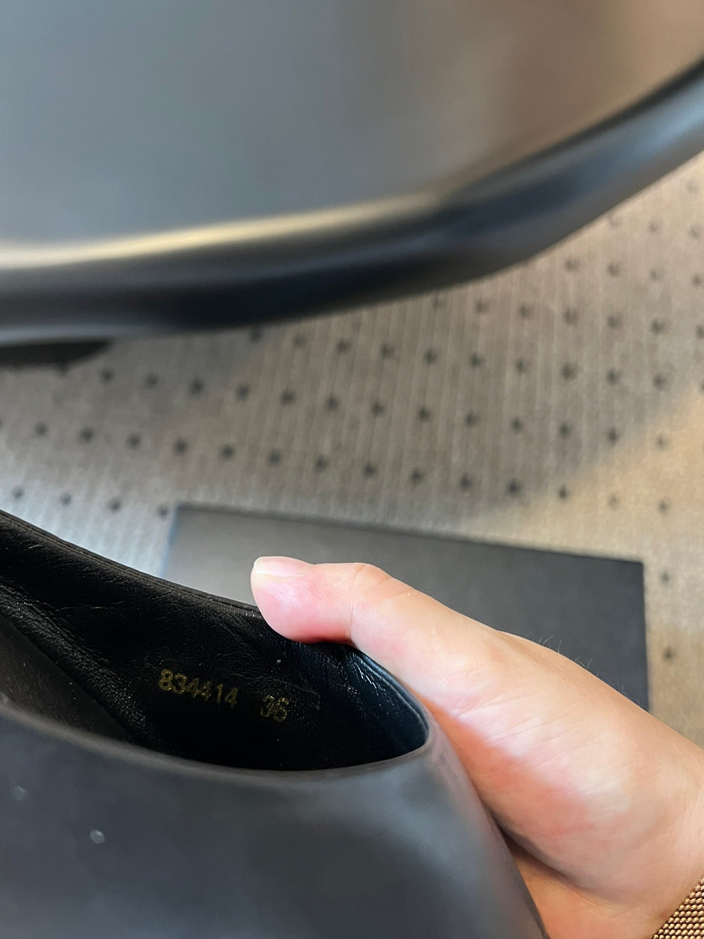 Balenciaga slide sandal close-up of insole with embossed lettering