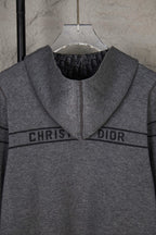 Gray Dior hooded sweatshirt with front logo stripe reading “CHRISTIAN DIOR”