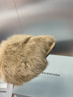 Light beige faux-fur slide sandal upper with open back and slim heel