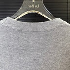 Gray crewneck knit sweater back neckline ribbing