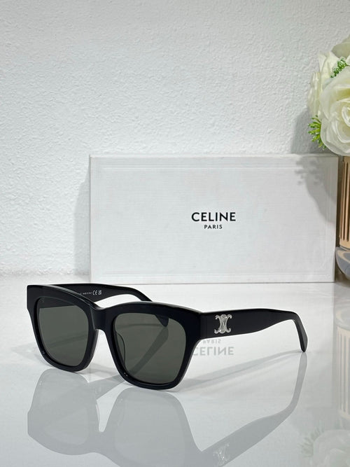 Celine sunglasses with black square frames and dark lenses, side profile view