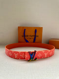 Louis Vuitton monogram belt in pink with gold-tone LV buckle