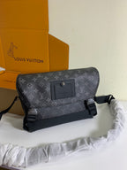 Louis Vuitton monogram shoulder bag with front flap, strap, and adjustable side buckles