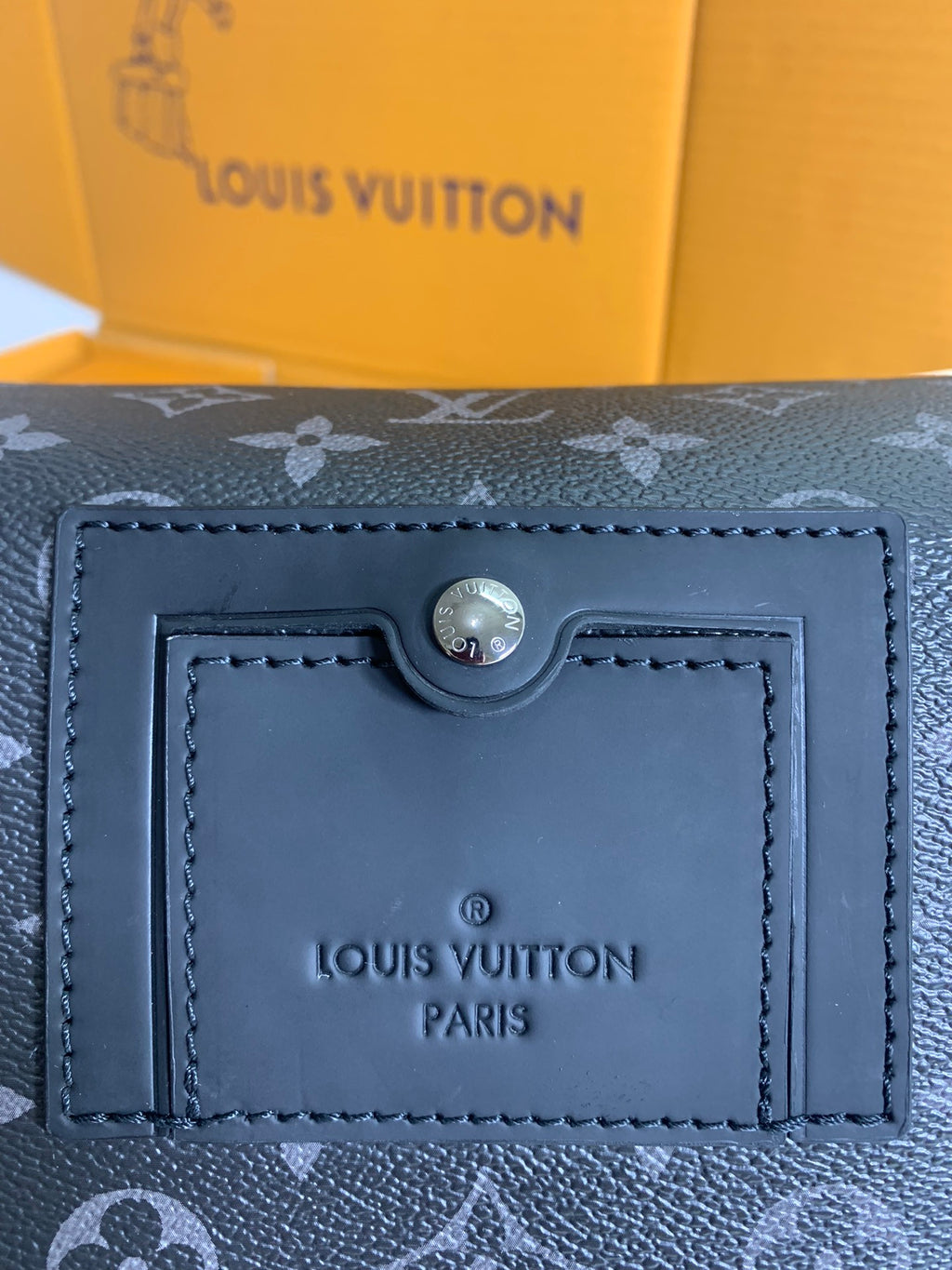 Louis Vuitton monogram crossbody bag front patch with Louis Vuitton Paris mark