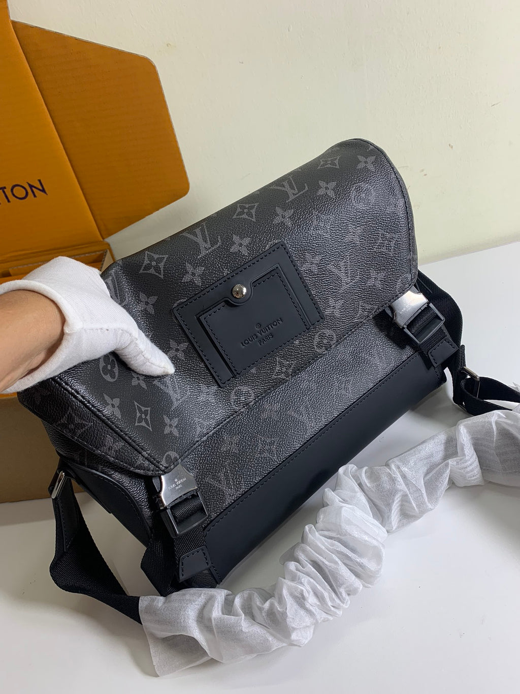 Louis Vuitton monogram crossbody bag worn look with flap and adjustable strap