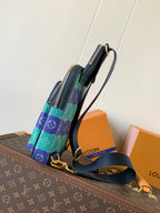 Louis Vuitton multicolor monogram crossbody bag shown from side, with adjustable strap