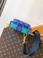Louis Vuitton multicolor monogram mini crossbody bag with blue flap and hanging key charm