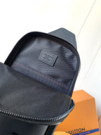 Louis Vuitton dark blue zip-top mini bag with interior lining and label patch