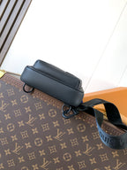 Louis Vuitton dark blue leather crossbody bag with front pocket and strap loops