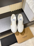 White Burberry check lace-up sneakers with blue logo patch