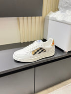White Burberry check lace-up sneakers with low profile sole