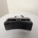 Black croc-texture handbag with B-front and top handle