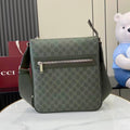 Gucci GG canvas shoulder bag with zip-front and dark green leather trim