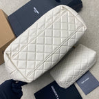 YSL white quilted tote bag with gold chain strap and matching pouch