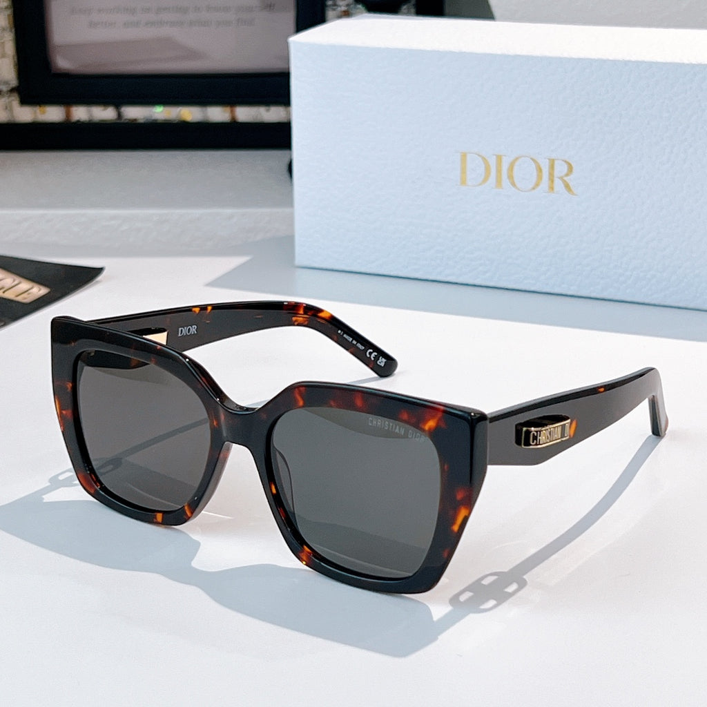 DIOR sunglasses with tortoiseshell square frames and dark gray tinted lenses