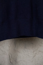 Dark navy knit sweater hem with ribbed cuff detail