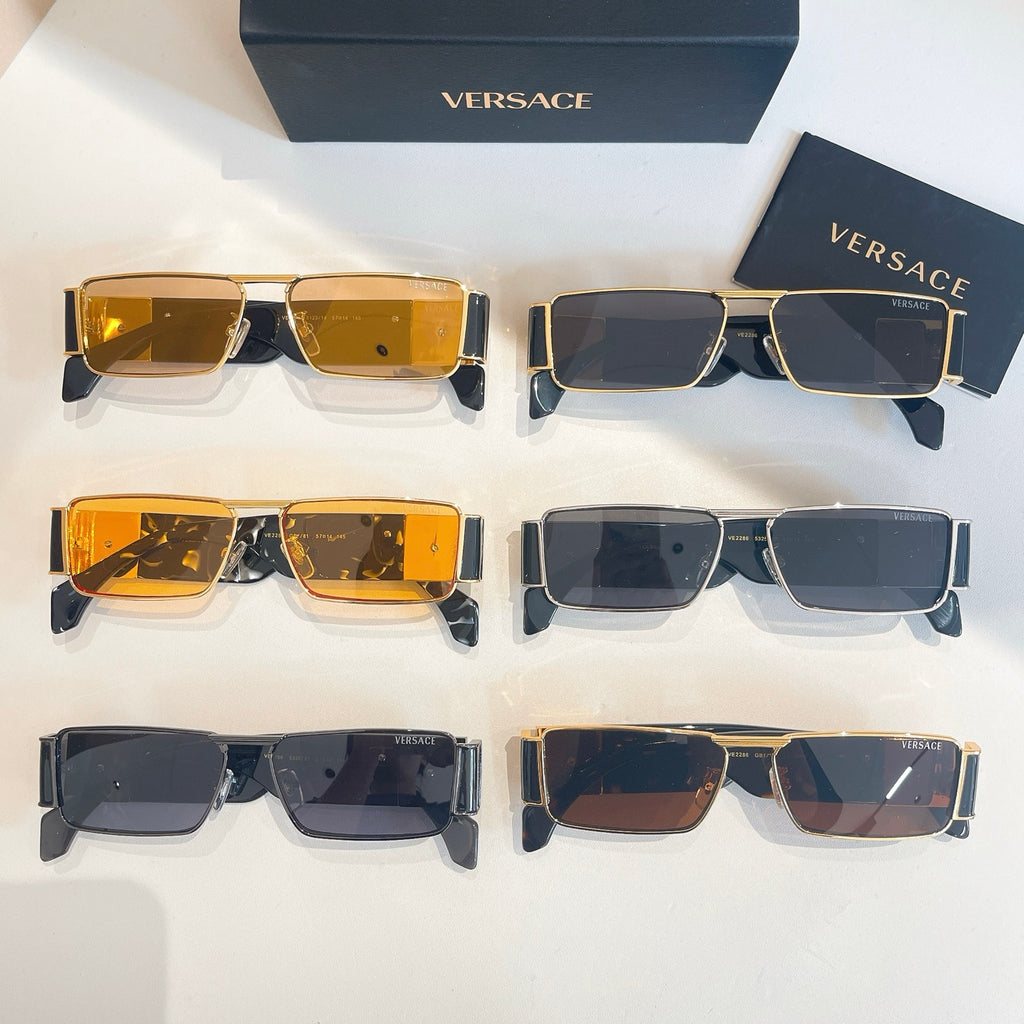 Versace sunglasses assortment with amber and dark lenses, gold-tone and black frames