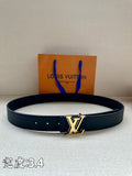 Louis Vuitton leather belt with dark blue strap and gold-tone LV buckle