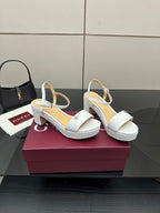 Gucci ladies white platform slingback sandals, open toe, mid-height block heel