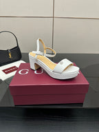 Gucci ladies white textured platform slingback sandal with ankle strap and block heel