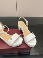 Gucci ladies white textured slingback sandal with ankle strap and mid block heel