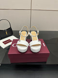 Gucci ladies platform slingback sandals in white textured leather, low block heel