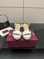 Gucci ladies platform slingback sandals in white textured leather, low block heel