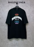 Black T-shirt with large front graphic text and logo on chest