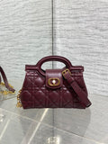 Dior quilted mini handbag in maroon leather with top handle and gold-tone hardware