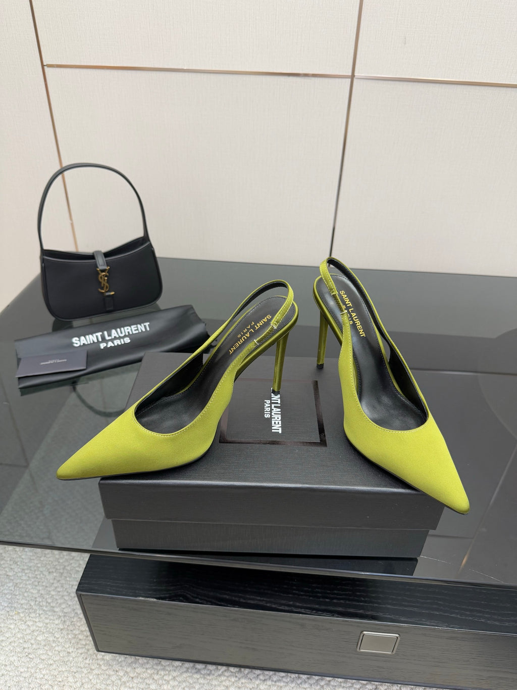Ladies' lime green slingback stiletto pumps, pointed toe and thin heel