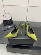 Ladies' lime green slingback stiletto pumps, pointed toe and thin heel