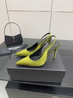 Ladies' lime green pointed-toe stiletto pumps with slingback strap