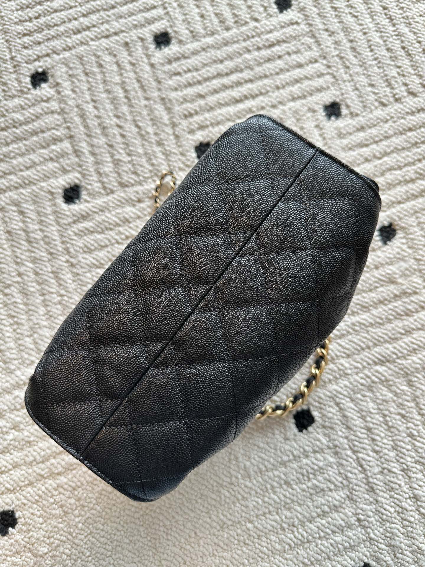 Chanel bag, black leather quilted shoulder bag with gold chain strap
