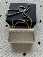 Chanel small quilted flap bag with chain strap over the top handle