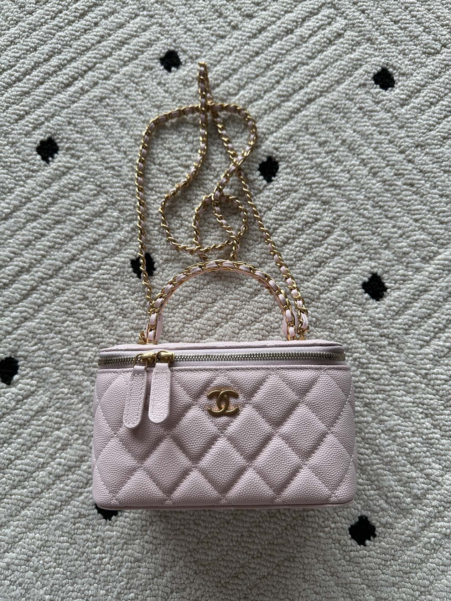 Chanel quilted mini bag in pink with chain strap and front logo