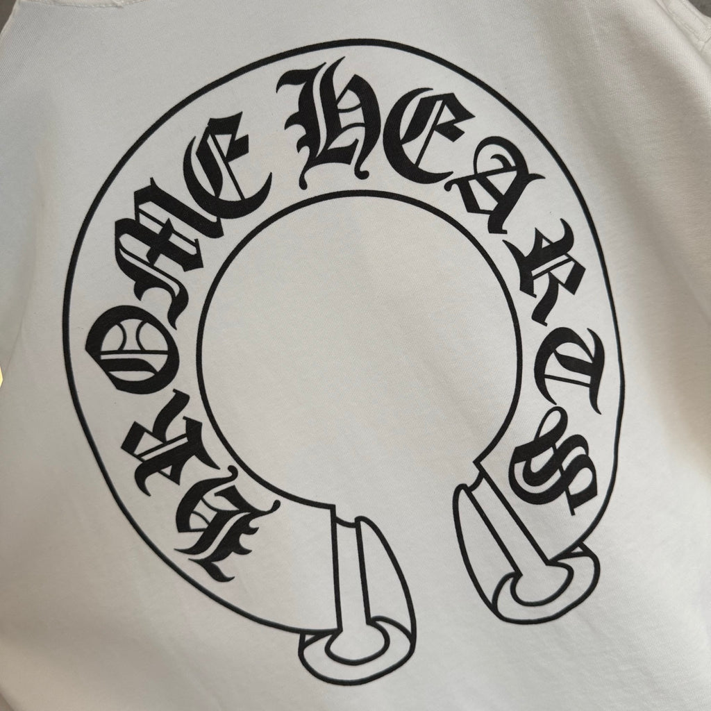White long-sleeve T-shirt close-up of large back circular headphones graphic