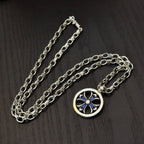Silver-tone chain necklace with round blue star pendant