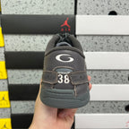 Grey Balenciaga sneaker heel with number 38 patch and padded back
