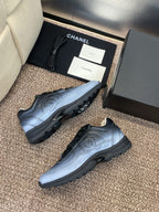 Unisex sneakers, light blue leather with Chanel CC logo and chunky dark sole