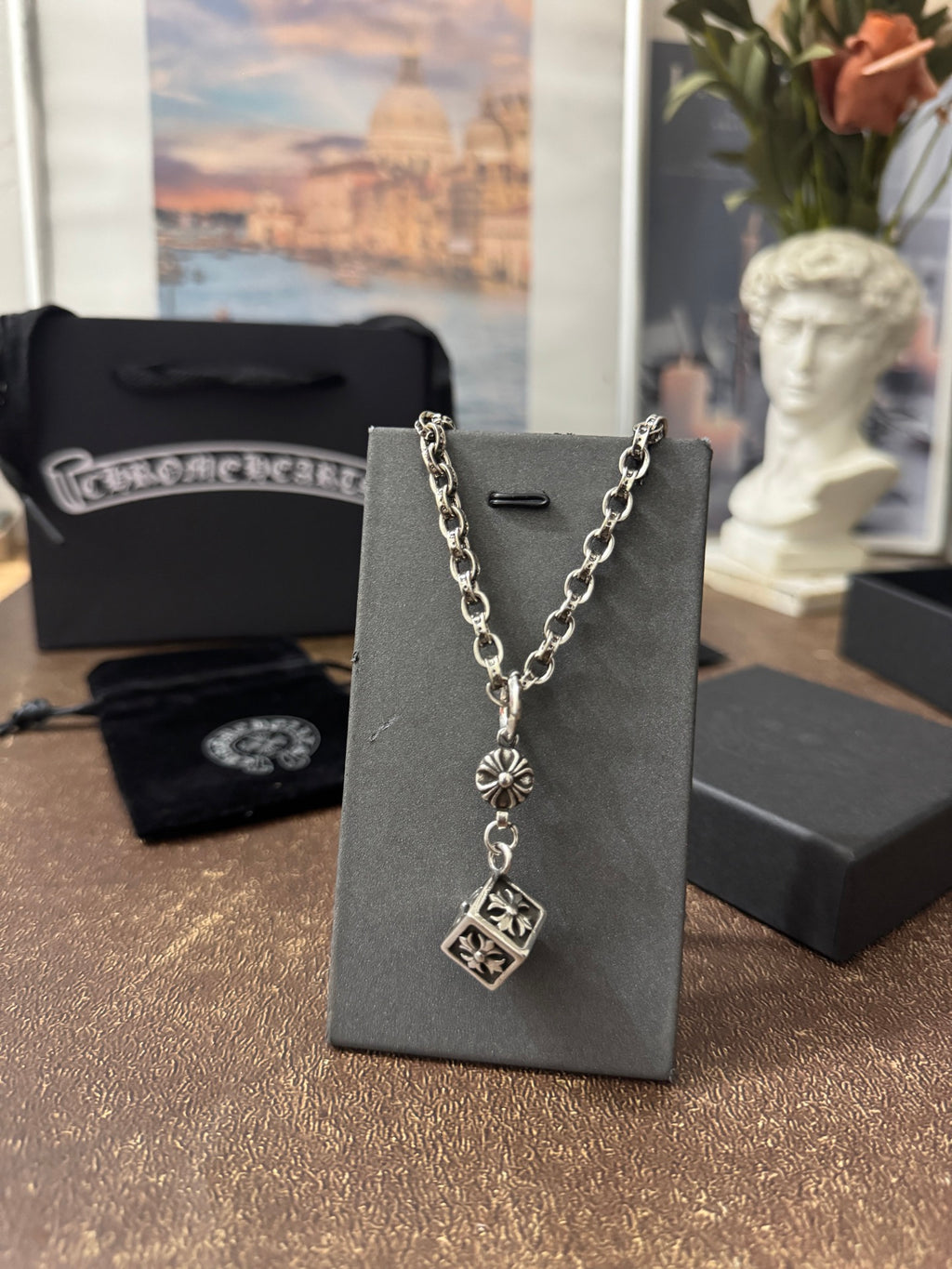 Chrome Hearts pendant necklace with cross-style charm and link chain